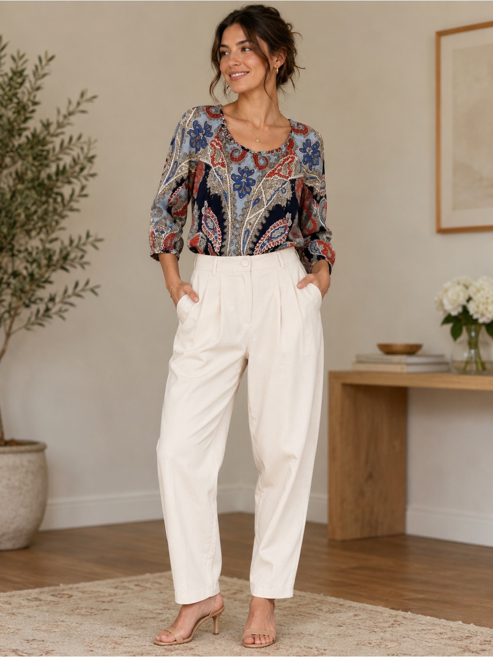 Lulu's Beige High-Waist Elastic Waist Pants